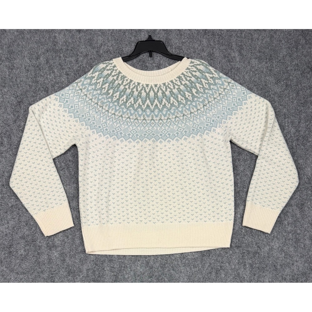 Vineyard Vines Womens XS Fair Isle Merino Wool Blend Sweater Ivory Sage Blue